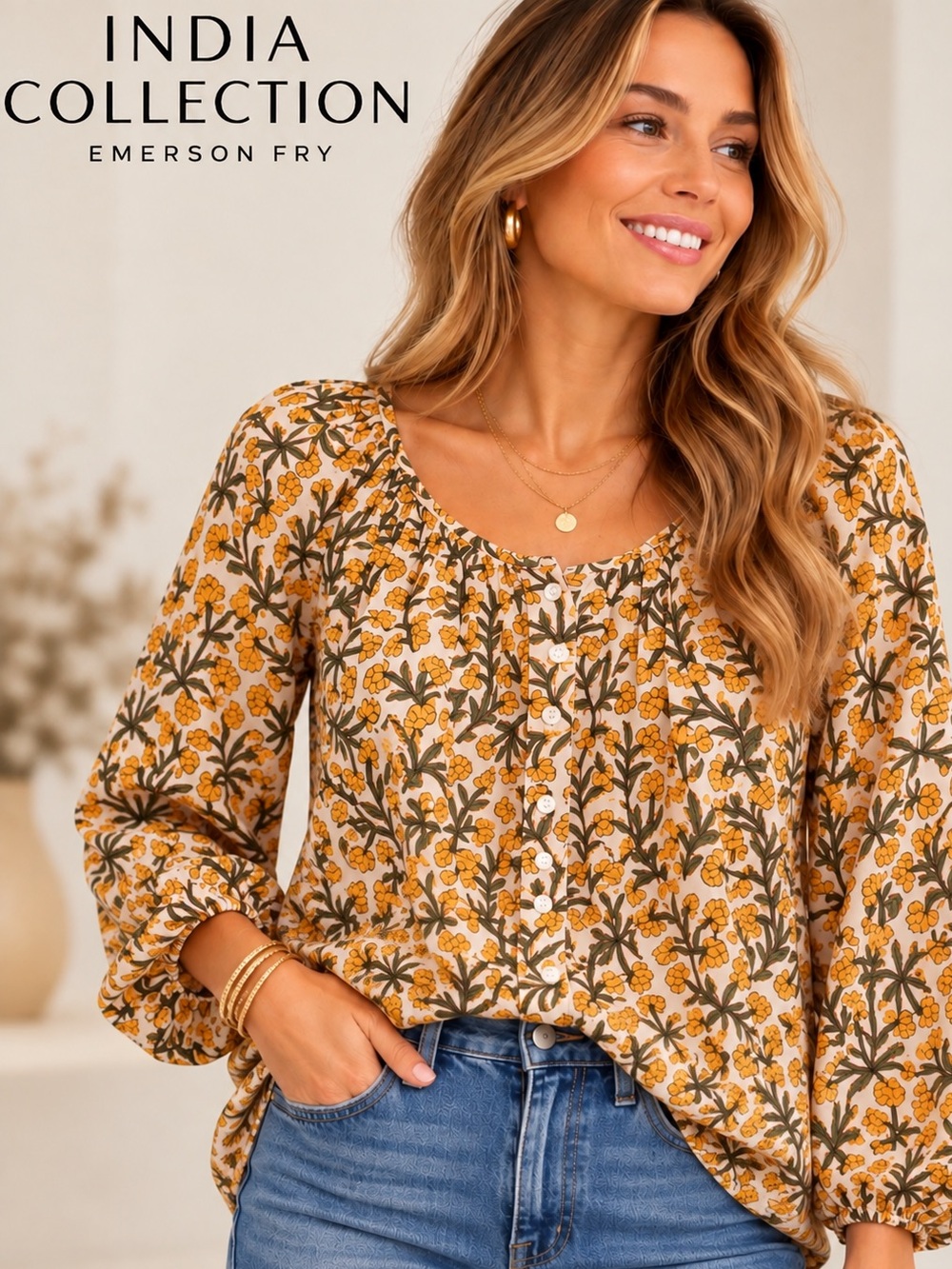 India Collection by Emerson Fry Floral Cotton Blouse